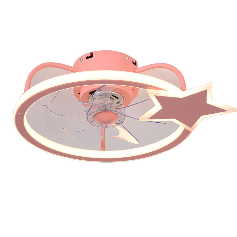 Cartoon LED Semi Flush Lampe Circular Fan Ventimeur avec une teinte acrylique pour la salle des enfants