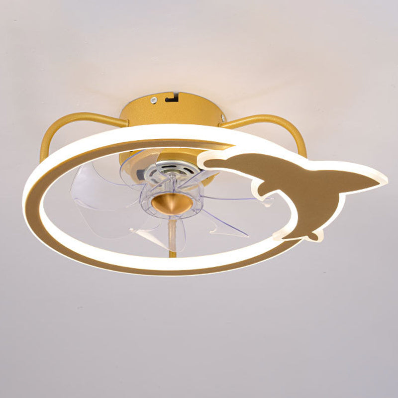Cartoon LED Semi Flush Lampe Circular Fan Ventimeur avec une teinte acrylique pour la salle des enfants