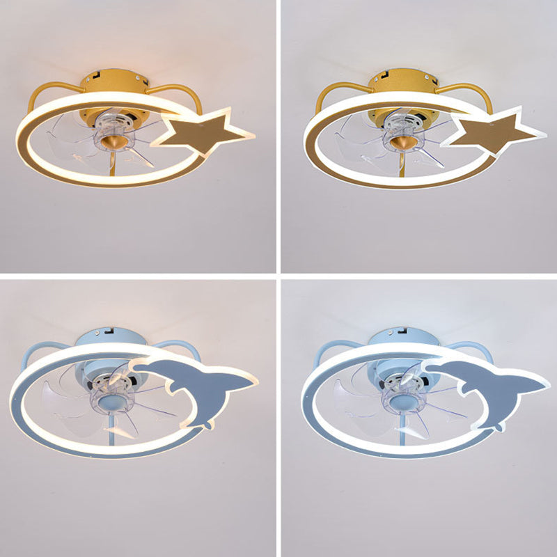 Cartoon LED Semi Flush Lampe Circular Fan Ventimeur avec une teinte acrylique pour la salle des enfants