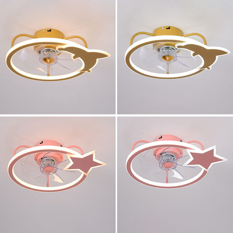 Cartoon LED Semi Flush Lampe Circular Fan Ventimeur avec une teinte acrylique pour la salle des enfants
