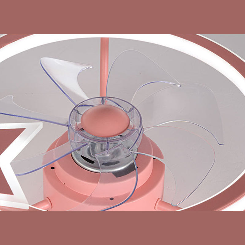 Cartoon LED Semi Flush Lampe Circular Fan Ventimeur avec une teinte acrylique pour la salle des enfants