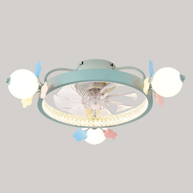 Macaron Circular Ceiling Fan Light Fixture Metal Childrens Bedroom LED Semi Flush Mount
