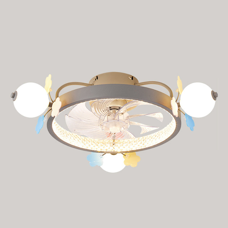 Macaron Circular Ceiling Fan Light Fixture Metal Childrens Bedroom LED Semi Flush Mount