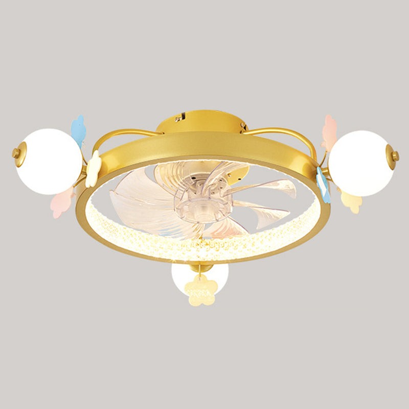 Macaron Circular Ceiling Fan Light Fixture Metal Childrens Bedroom LED Semi Flush Mount