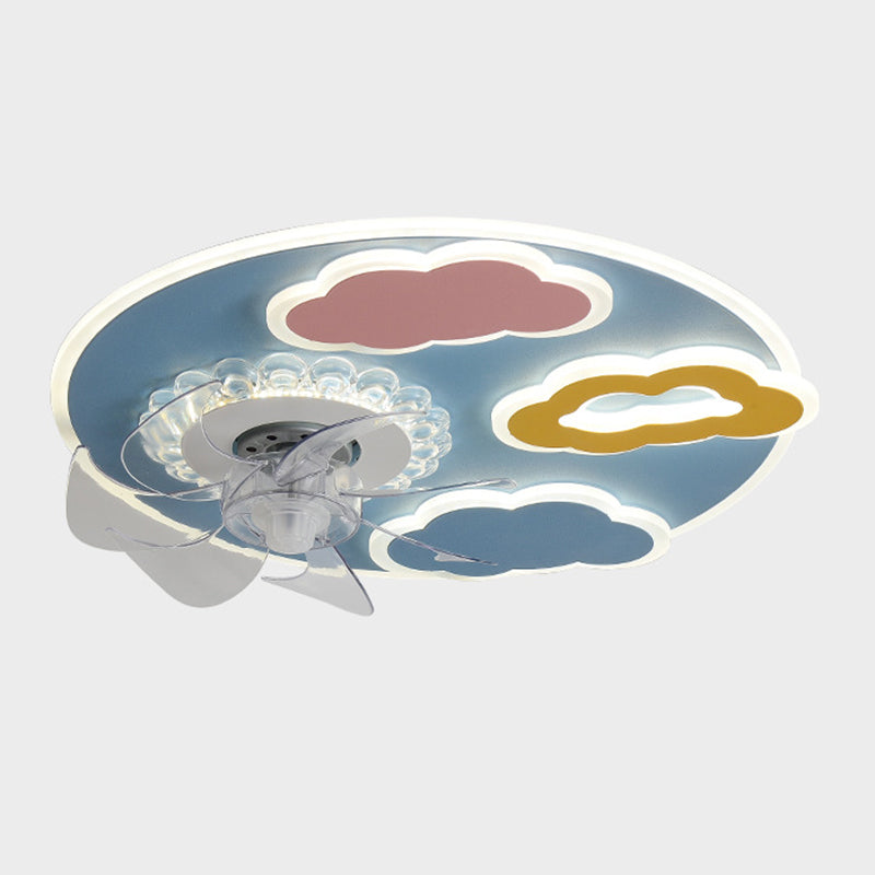 Carton nuage ventilateur de plafond lumière plafond acrylic kid room LED semi flush Mount Light
