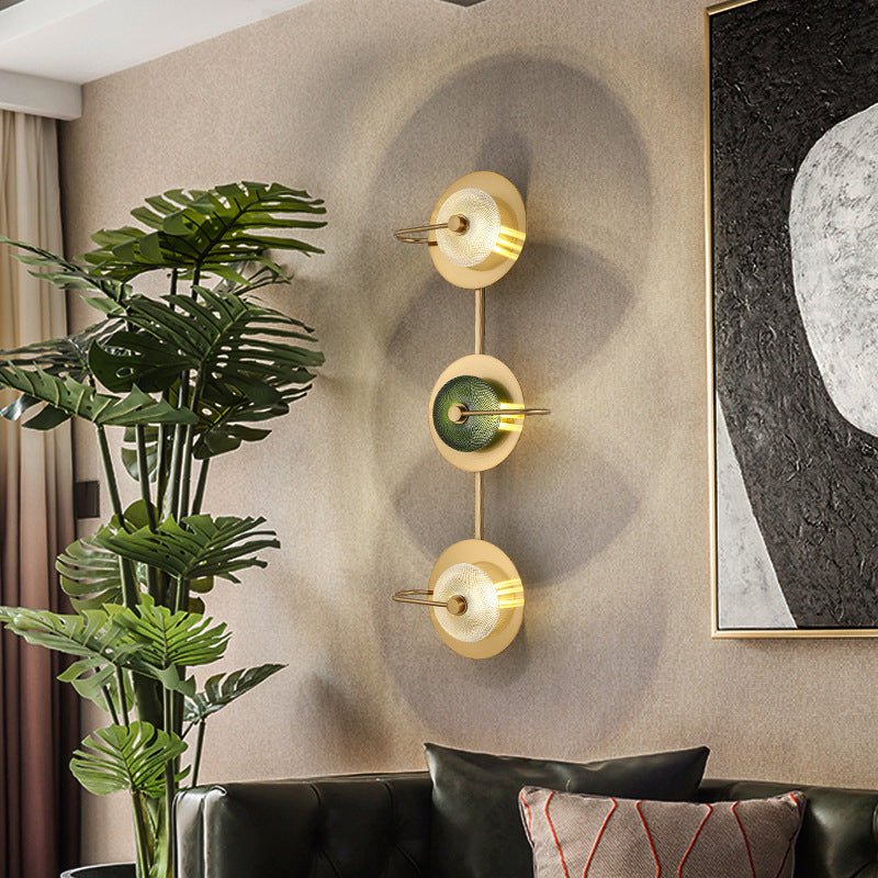 Gold Circular LED Wall Lamp in Modern Luxury Style Metal Indoor Wall Sconce with Glass Shade