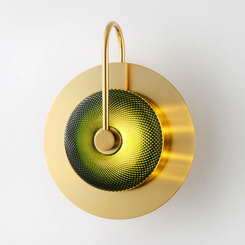 Gold Circular LED Wall Lamp in Modern Luxury Style Metal Indoor Wall Sconce with Glass Shade