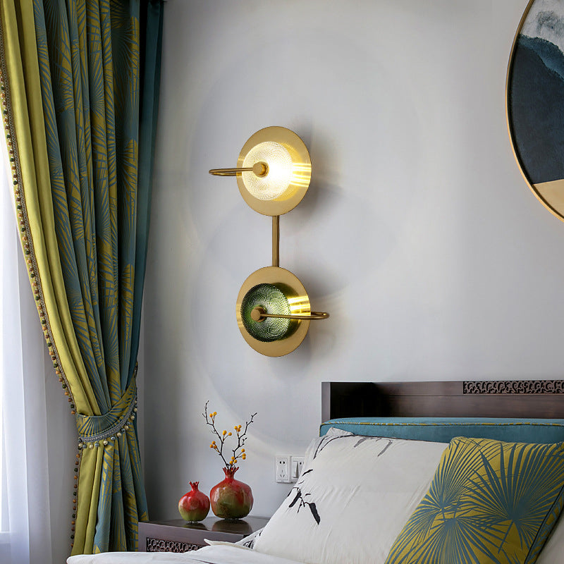 Gold Circular LED Wall Lamp in Modern Luxury Style Metal Indoor Wall Sconce with Glass Shade