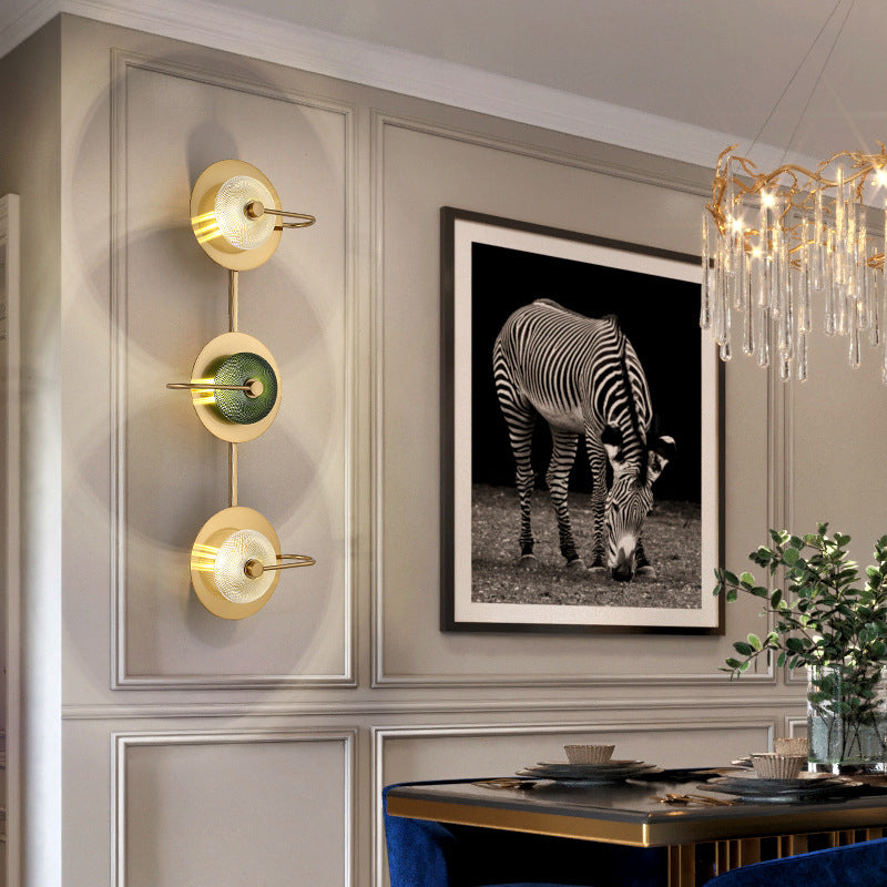 Gold Circular LED Wall Lamp in Modern Luxury Style Metal Indoor Wall Sconce with Glass Shade