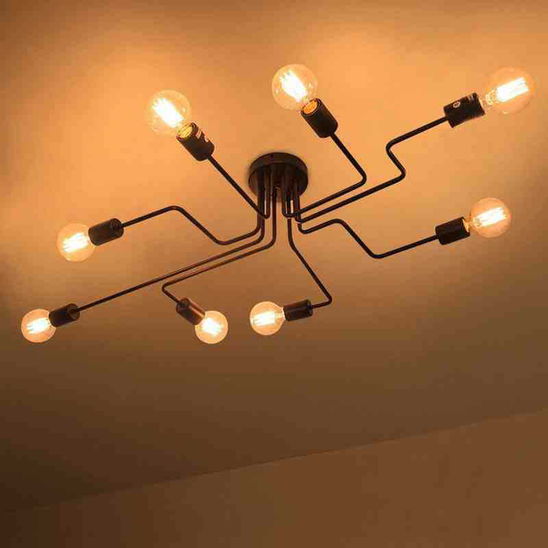 Sputnik Living Room Semi Flush Mount Chandelier Loft Metal Black Semi Mount Lighting