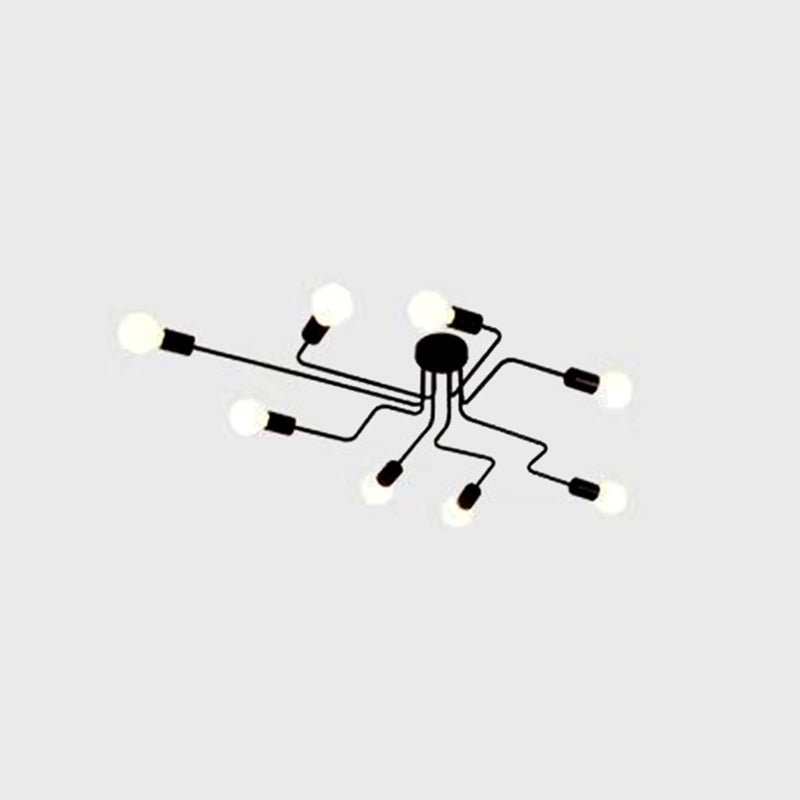 Sputnik Living Room Semi Flush Mount Chandelier Loft Metal Black Semi Mount Lighting