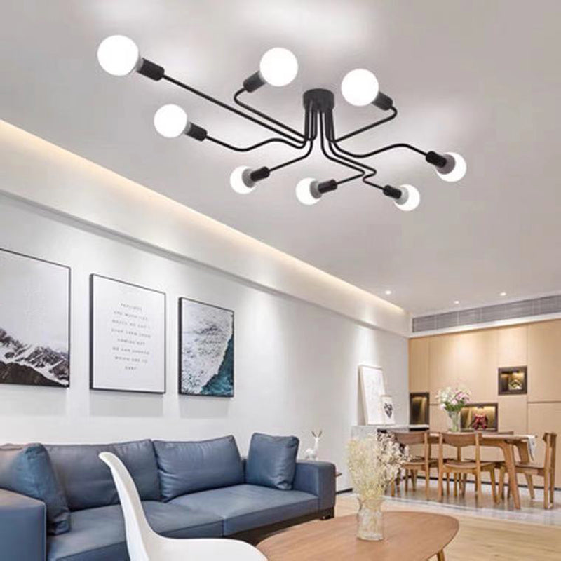 Sputnik Living Room Semi Flush Mount Chandelier Loft Metal Black Semi Mount Lighting