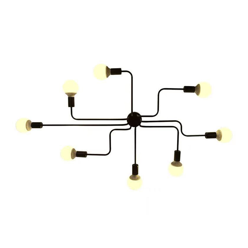 Sputnik Living Room Semi Flush Mount Chandelier Loft Metal Black Semi Mount Lighting
