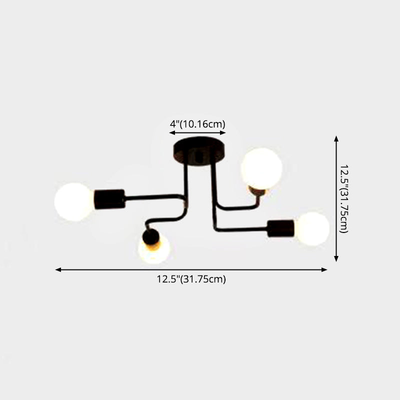 Sputnik Living Room Semi Flush Mount Chandelier Loft Metal Black Semi Mount Lighting