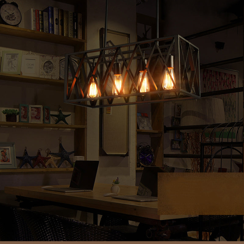 Metal Island Lighting Fixture Style Rectángulo Black Rectange Restaurant Light Hanging Island Light