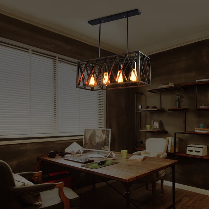 Metal Island Lighting Fixture Style Rectángulo Black Rectange Restaurant Light Hanging Island Light