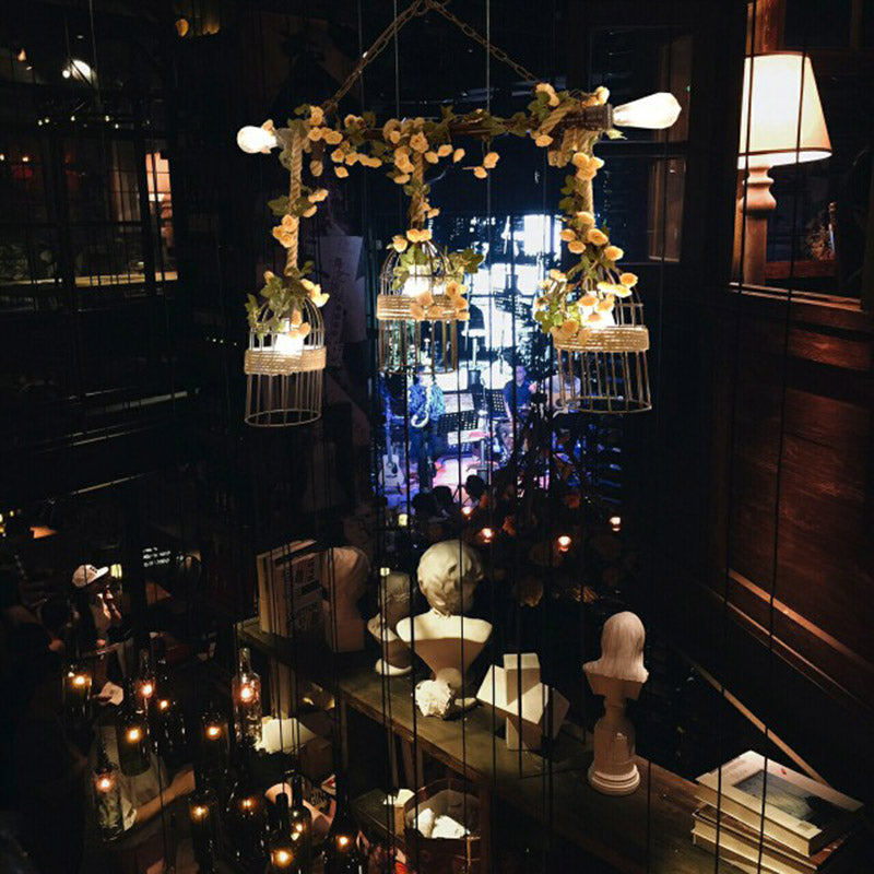 Luz de colgante de isla beige estilo vintage de cuerda de cuerda pájaro accesorio de iluminación colgante