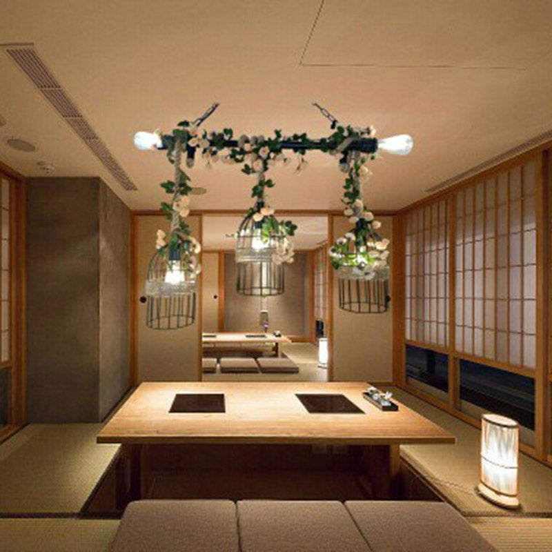 Luz de colgante de isla beige estilo vintage de cuerda de cuerda pájaro accesorio de iluminación colgante