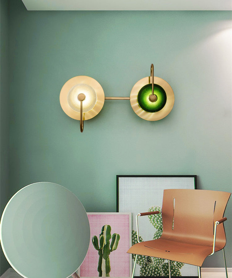 Glass Gold LED Wall Lamp in Modern Luxury Style Metal Circular Wall Light for Interior Spaces