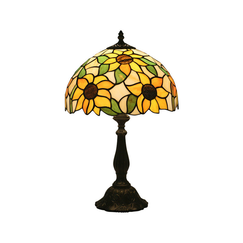 Tiffany Style Sunflower Nightstand Lamp 1 Head Art Glass Night Table Lamp in Yellow