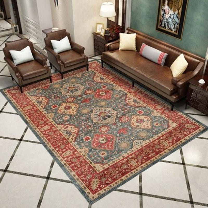 Roter Ton Vintage-Fläche Teppich Polyester Medaillon-Druck Teppich nicht rutschfestem Innenteppich für Wohnzimmer
