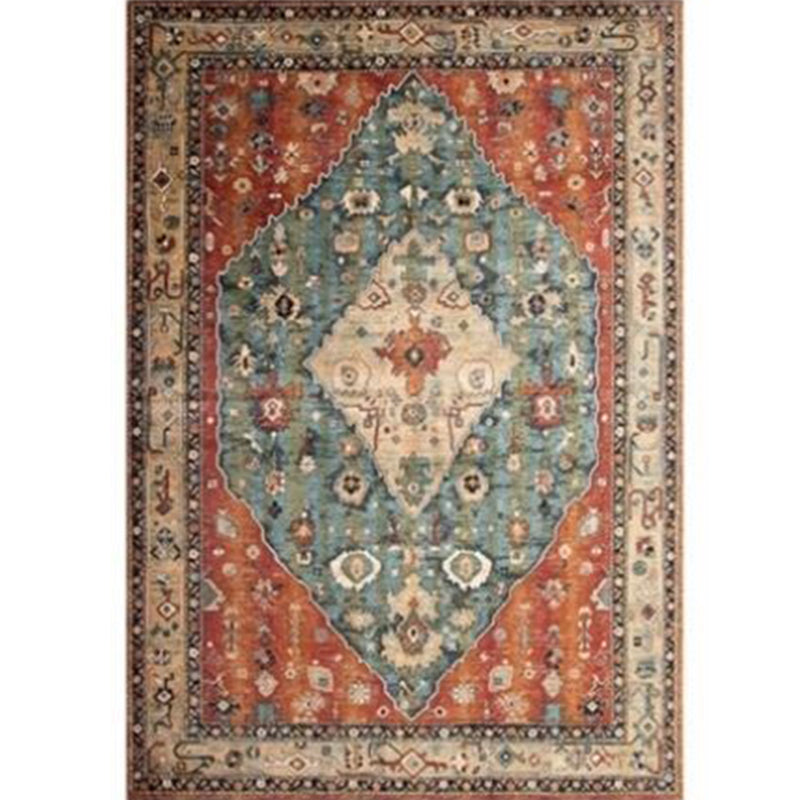 Roter Ton Vintage-Fläche Teppich Polyester Medaillon-Druck Teppich nicht rutschfestem Innenteppich für Wohnzimmer