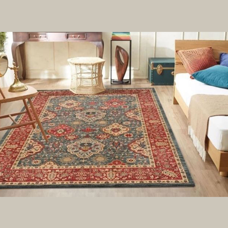 Roter Ton Vintage-Fläche Teppich Polyester Medaillon-Druck Teppich nicht rutschfestem Innenteppich für Wohnzimmer