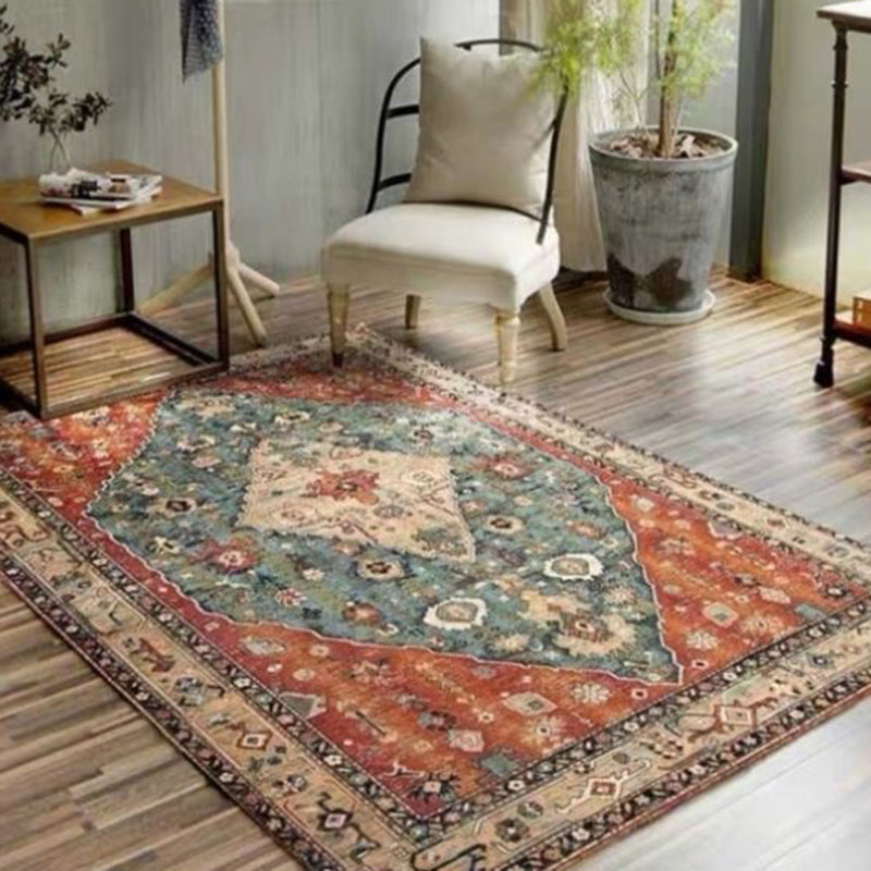 Roter Ton Vintage-Fläche Teppich Polyester Medaillon-Druck Teppich nicht rutschfestem Innenteppich für Wohnzimmer