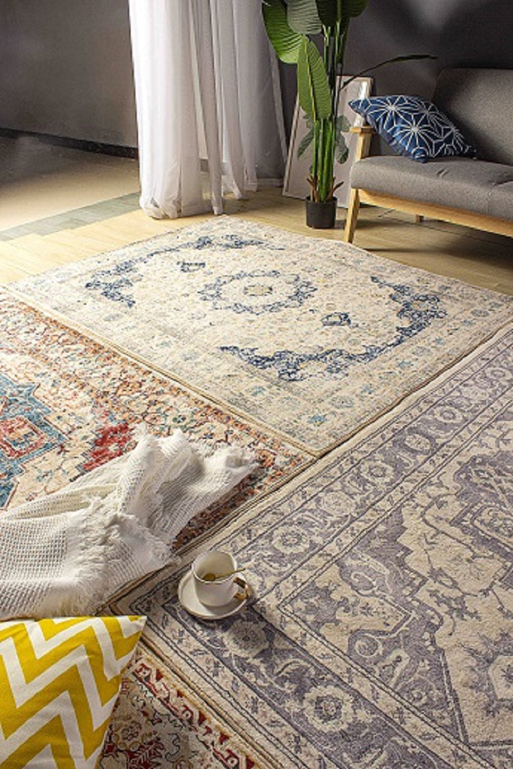 Red Tone Nostalgia Carpet Polyester Medallion Indoor Rug Non-Slip Backing Rug for Home Decoration