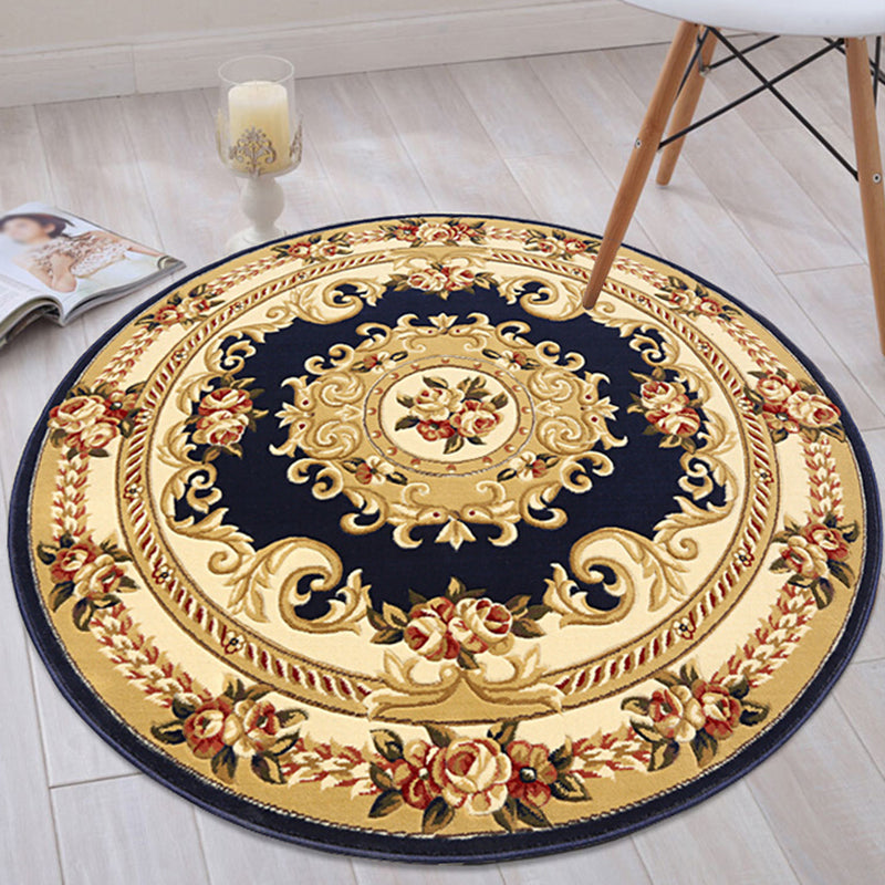 Ronde gele toon retro tapijt polyester Europees print tapijt niet-slip achterste binnenkleed tapijt voor slaapkamer