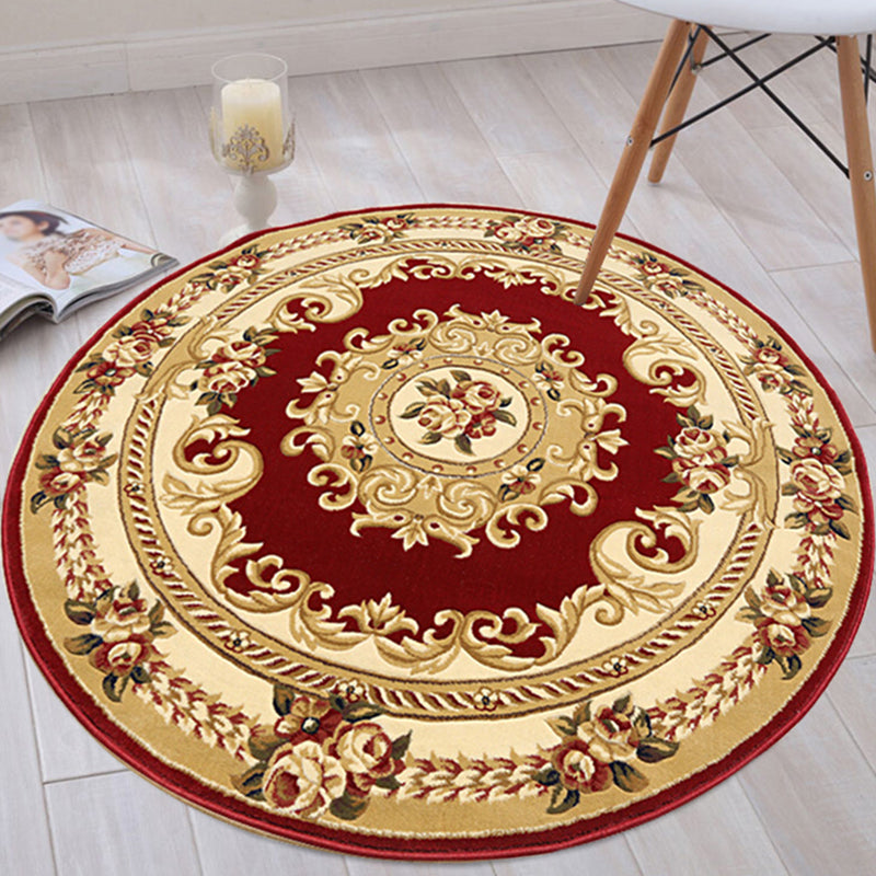 Ronde gele toon retro tapijt polyester Europees print tapijt niet-slip achterste binnenkleed tapijt voor slaapkamer