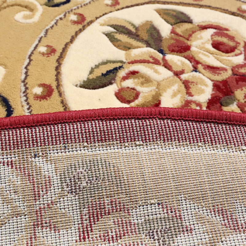 Ronde gele toon retro tapijt polyester Europees print tapijt niet-slip achterste binnenkleed tapijt voor slaapkamer