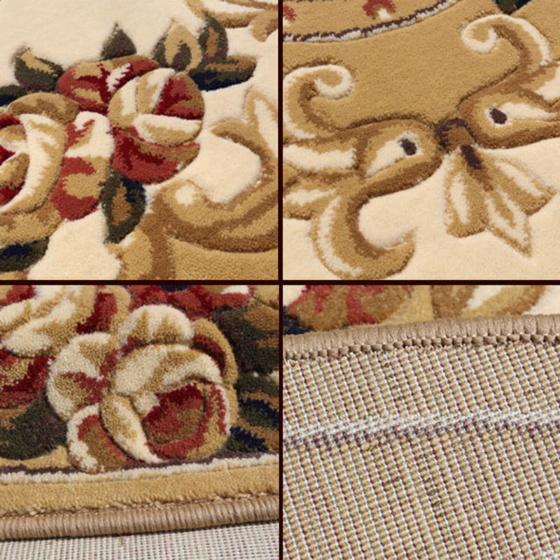 Ronde gele toon retro tapijt polyester Europees print tapijt niet-slip achterste binnenkleed tapijt voor slaapkamer