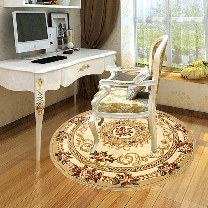 Ronde gele toon retro tapijt polyester Europees print tapijt niet-slip achterste binnenkleed tapijt voor slaapkamer
