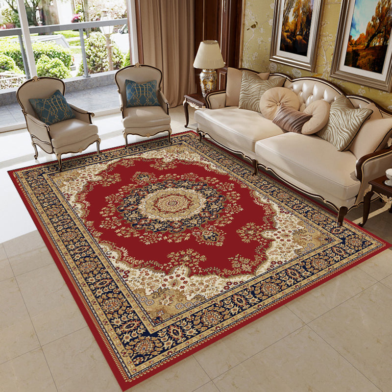 Retro Symmetrical Print Tapijt Multicolor polyester Tapijt Anti-slip achterstappert tapijt voor woonkamer