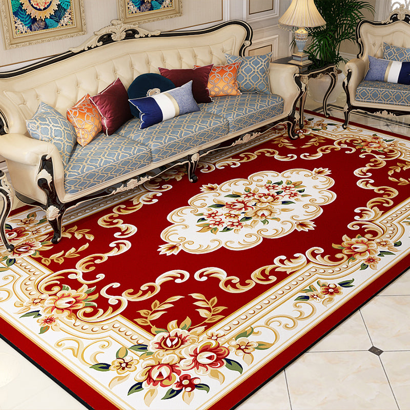 Multicolor Flower Rug Polyester Carpet Shabby Chic Anti-Slip Backing Indoor Rug for Living Room