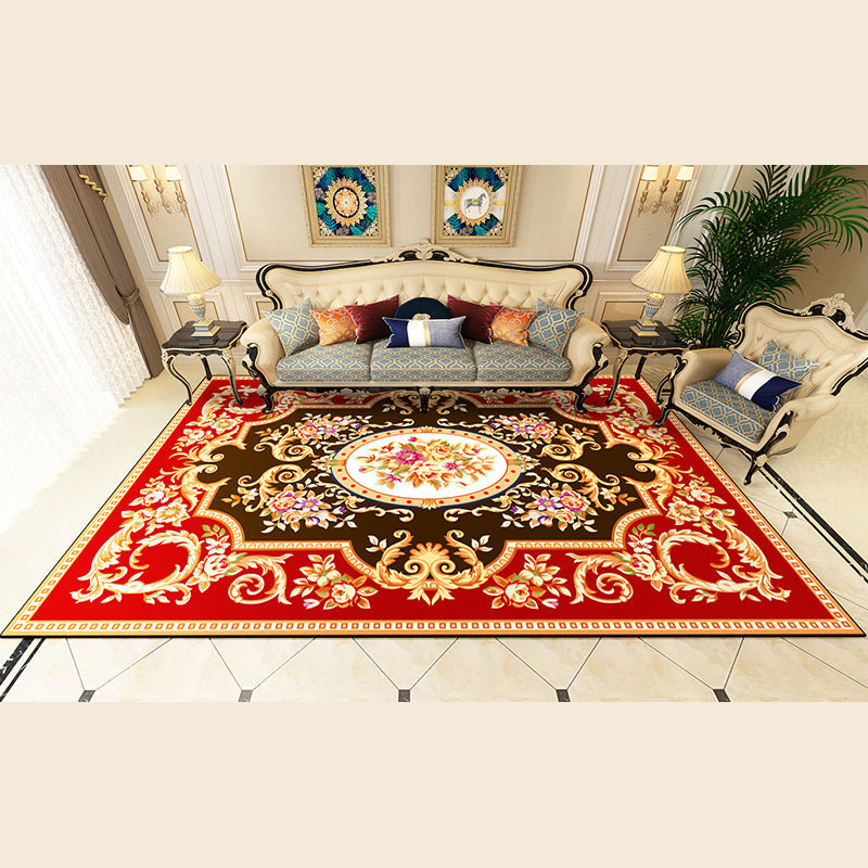 Multicolor Flower Rug Polyester Carpet Shabby Chic Anti-Slip Backing Indoor Rug for Living Room