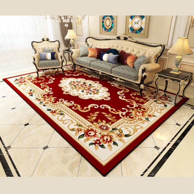 Multicolor Flower Rug Polyester Carpet Shabby Chic Anti-Slip Backing Indoor Rug for Living Room