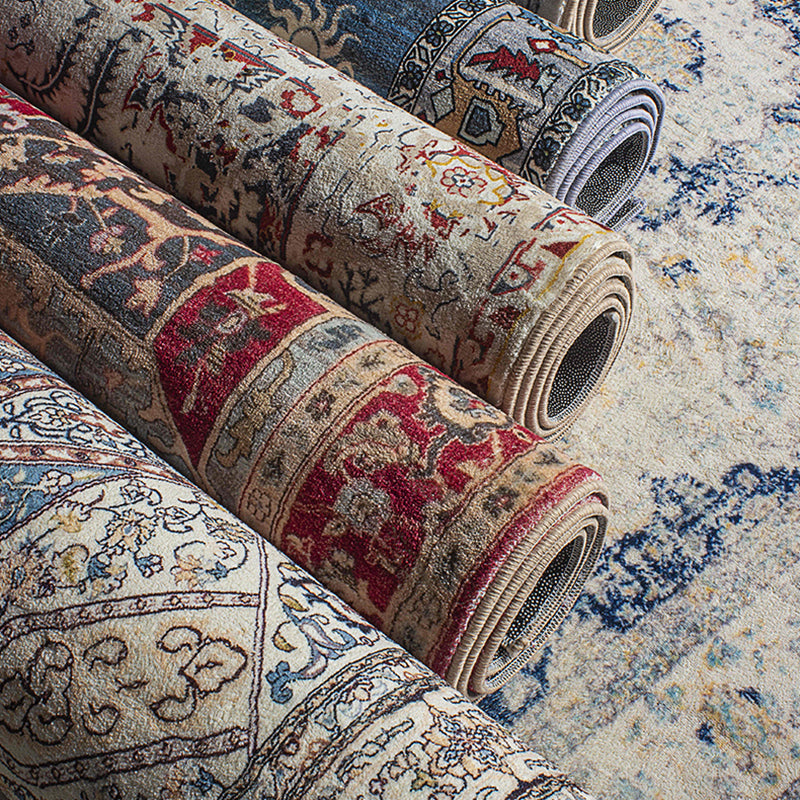 Einfarbiger Vintage-Teppich, Polyester-Teppich mit Blumendruck, rutschfeste Unterseite, Innenteppich für Wohnzimmer