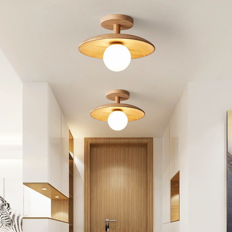 Log Color Globe Semi Flush Mount in Modern Simplicity Wooden Indoor Ceiling Light with Glass Shade