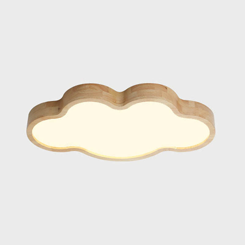 Log Color LED Ceiling Light in Modern Creative Style Wooden Cloud Flush Mount with Acrylic Shade