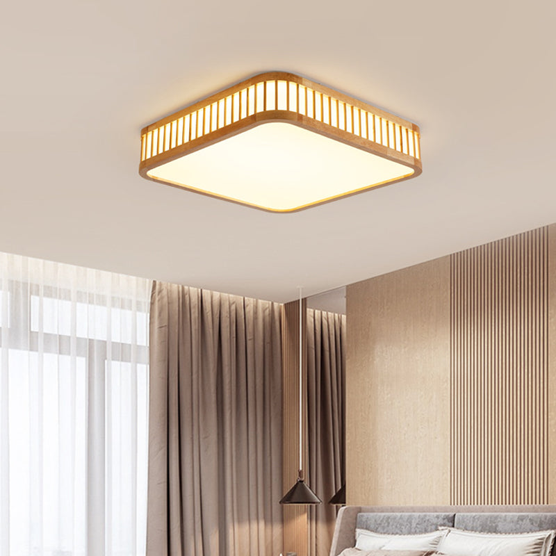 Log Color Geometric LED Flush Mount in Modern Creative Style Wooden Ceiling Light with Acrylic Shade