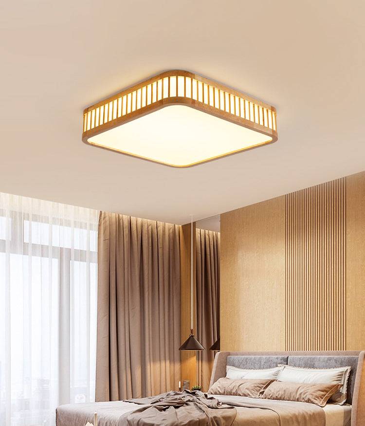 Log Color Geometric LED Flush Mount in Modern Creative Style Wooden Ceiling Light with Acrylic Shade