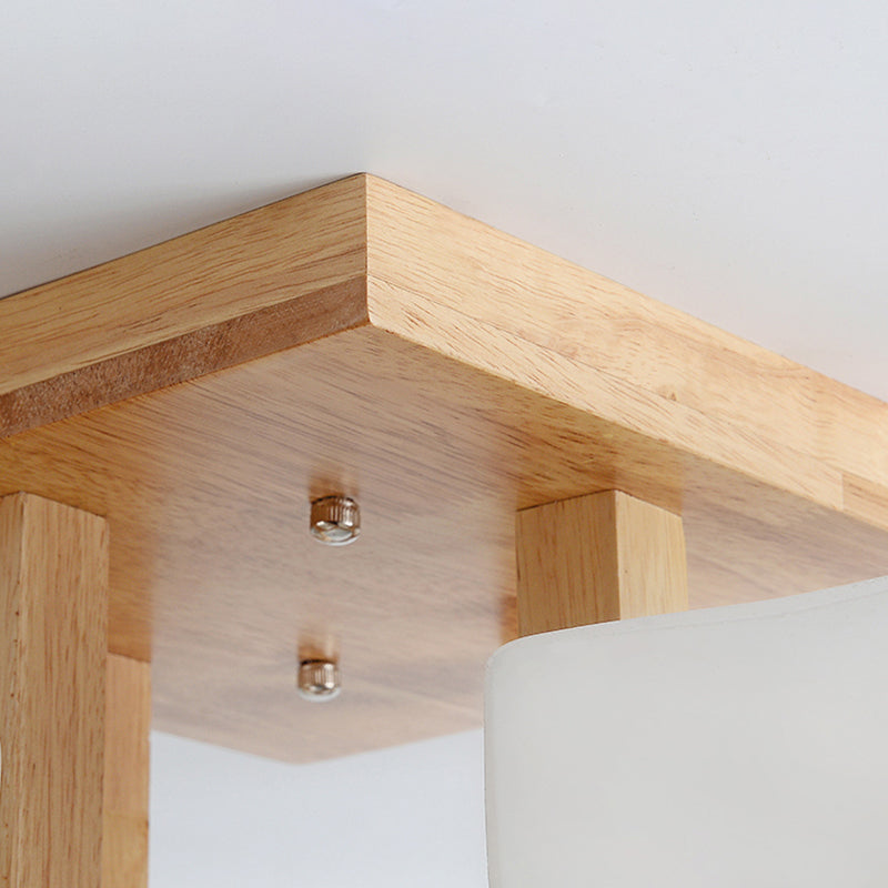 Modern Creative Indoor Semi Flush Mount Wooden Sputnik Ceiling Light with White Glass Shade