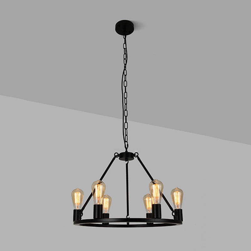 Industrial Circle Hanging Ceiling Lights Black Metal Pendant Chandelier for Dining Room