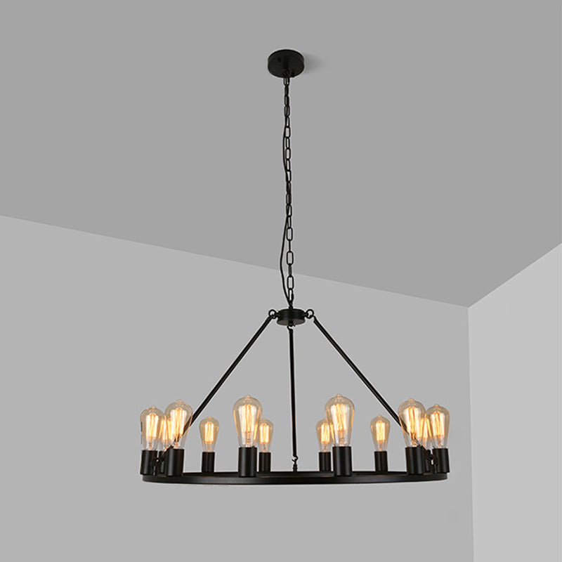 Industrial Circle Hanging Ceiling Lights Black Metal Pendant Chandelier for Dining Room