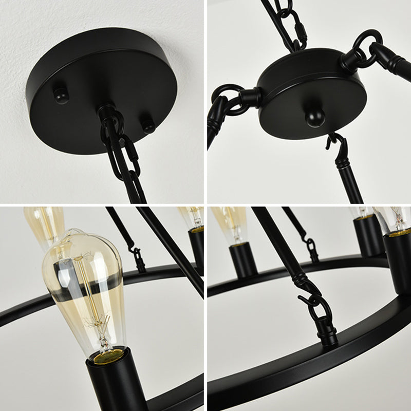 Industrial Circle Hanging Ceiling Lights Black Metal Pendant Chandelier for Dining Room