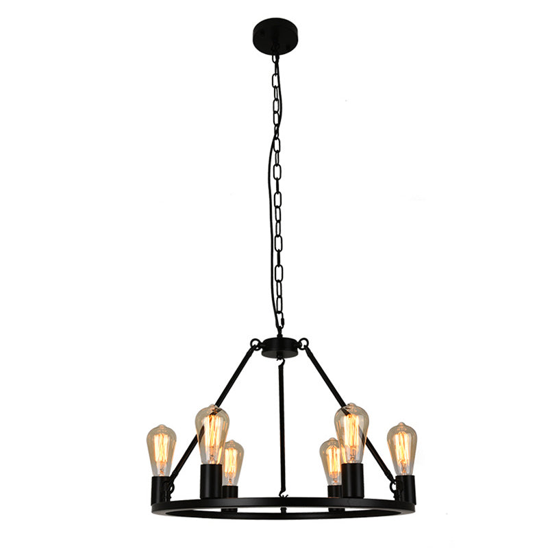 Industrial Circle Hanging Ceiling Lights Black Metal Pendant Chandelier for Dining Room