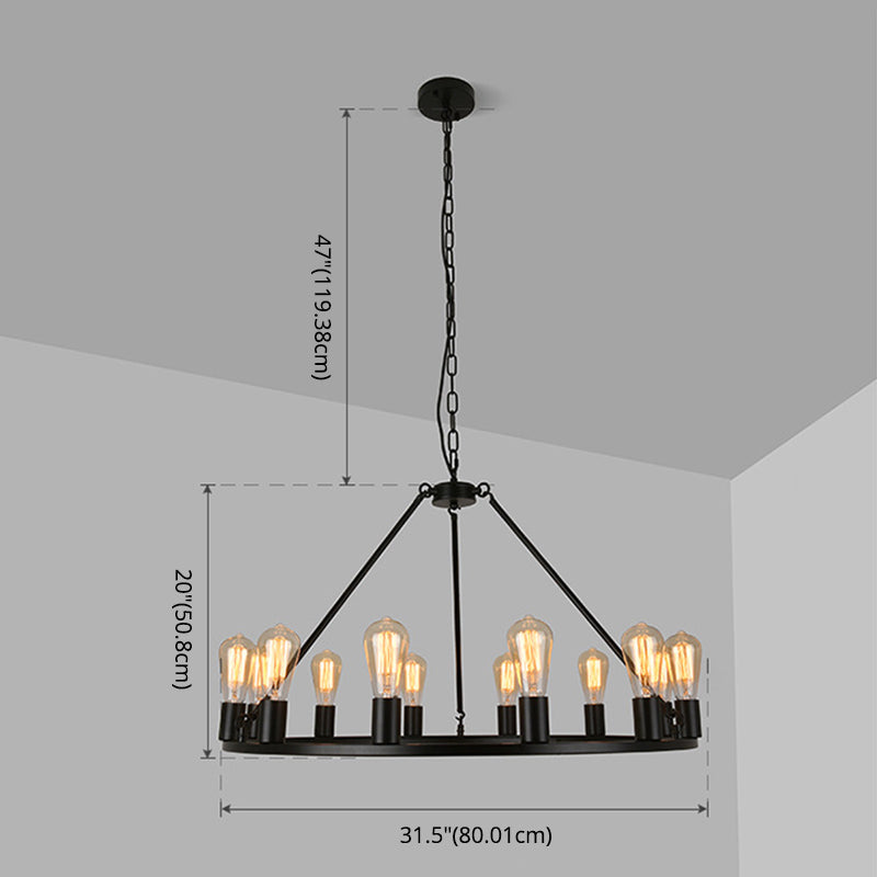 Industrial Circle Hanging Ceiling Lights Black Metal Pendant Chandelier for Dining Room
