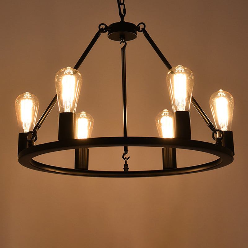 Industrial Circle Hanging Ceiling Lights Black Metal Pendant Chandelier for Dining Room